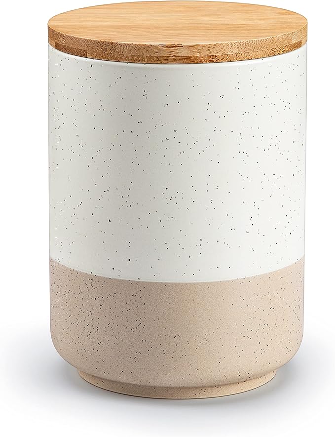 vancasso Sabine Coffee Storage Jar, 36 Oz Ceramic Kitchen Canister with Airtight Wood Lids, Coffee Container for Ground Coffee, Tea, Sugar, Nuts, Candy, Spices