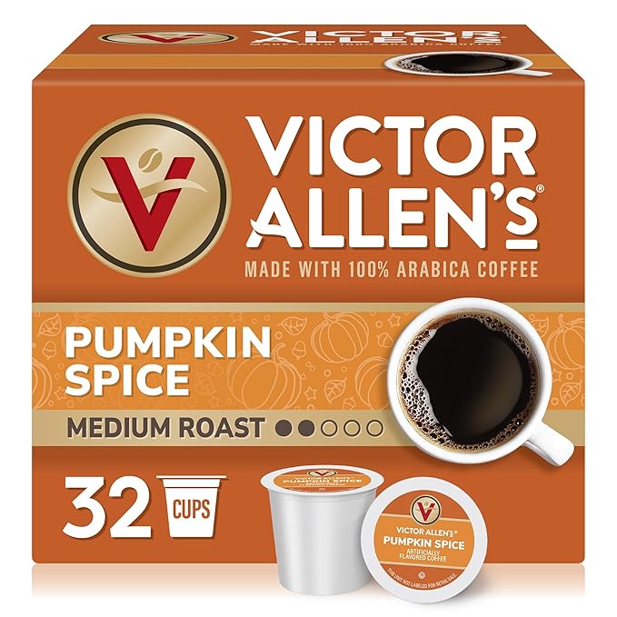 Victor Allen's Coffee Pumpkin Spice Flavored, Medium Roast, 32 Count, Single Serve Coffee Pods for Keurig K-Cup Brewers