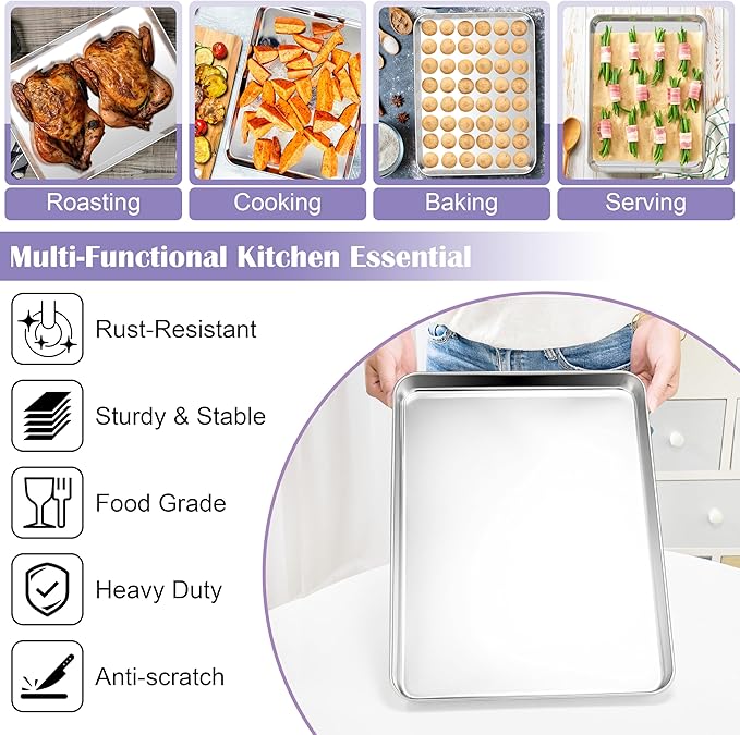 E-far Large Baking Sheet with Wire Rack (2 Pans + 2 Racks), 20 x 14 Inch Stainless Steel Cookie Pans Tray & Cooling Rack for Baking, Non Toxic & Heavy Duty & Rust Free, Oven & Dishwasher Safe