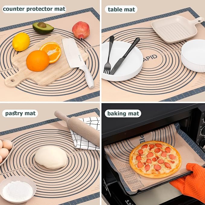Non Slip Silicone Pastry Mat Large with Measurements for Non-stick Dough Rolling, Pie Crust, Pastry Roll Out, Cookies,Bread and Silicon Kneading Mat (16" x 24", Gray)