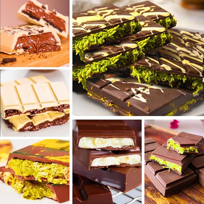 Mity Rain Chocolate Bar Mold Deep, Silicone Thick Mold for Stuffed Bars, Rectangle Knafeh Pistachio Break Apart Candy Molds With 100pcs Storage Bags