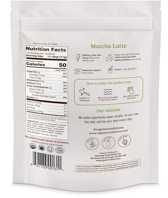 Organic Traditions Matcha Latte Green Tea Powder | Premium Authentic Japanese Matcha | Sourced in Japan | 150g/5.3oz Bag