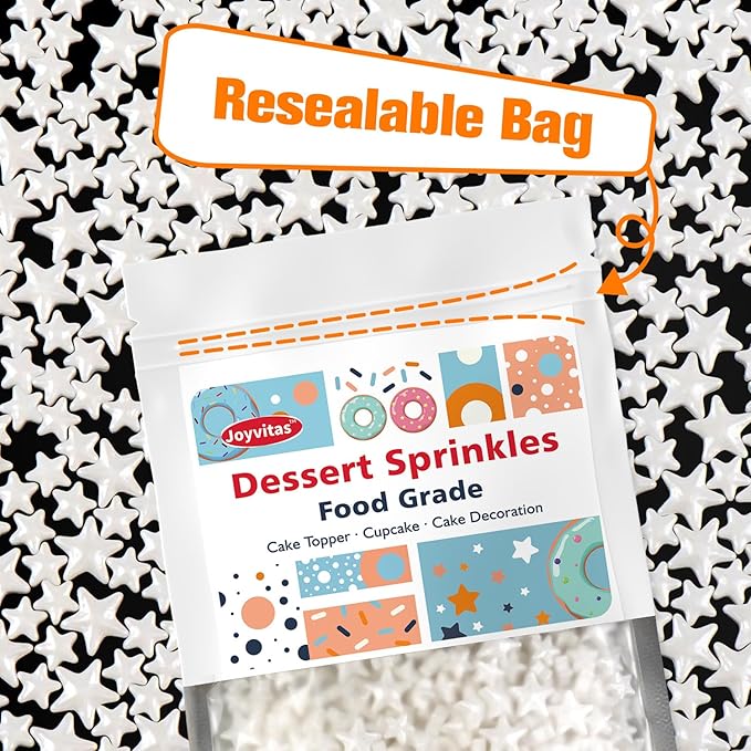White Star Sprinkles for Cake Decorating, Edible Star Candy, 150g/5.29oz Mix Size, Baking Cake Decoration, Cupcake, Cookie, Holiday, Valentine's Day, Wedding Party, Christmas Supplies
