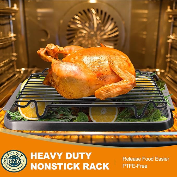 Roasting Rack,Heavy Duty Turkey Rack for Roasting Pan,Oven Roasting Rack Insert for Baking,Oven Cooking,Cooling and Grilling with Integrated Feet,Nonstick Coating,Dishwasher Safe(12"x 7.5")