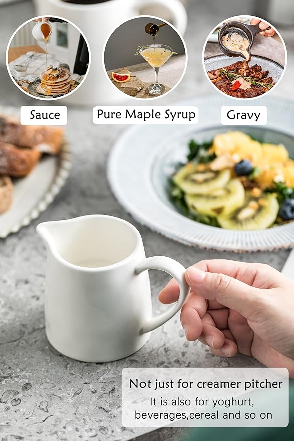 Ceramics Creamer Pitcher - 16 OZ Porcelain Coffee Creamer Pitcher with Handle, Funny Milk Pourer for Home Kitchen Coffee Bar, White