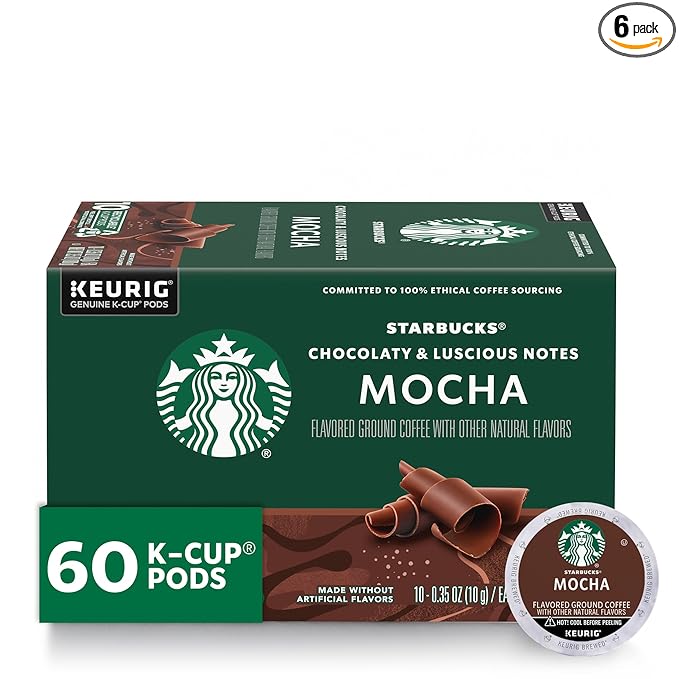 Starbucks K-Cup Coffee Pods, Mocha Flavored Coffee, Naturally Flavored, 100% Arabica, 6 boxes (60 pods total)