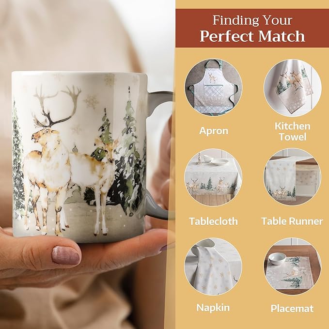 Maison d' Hermine Coffee Mug with Handles Fine Bone China Mugs Pack of One Tea Cups for Hot Beverages Cappuccino Latte Home Office Perfect for Gift (Deer In The Woods - Forest Deer, 12 Ounce)