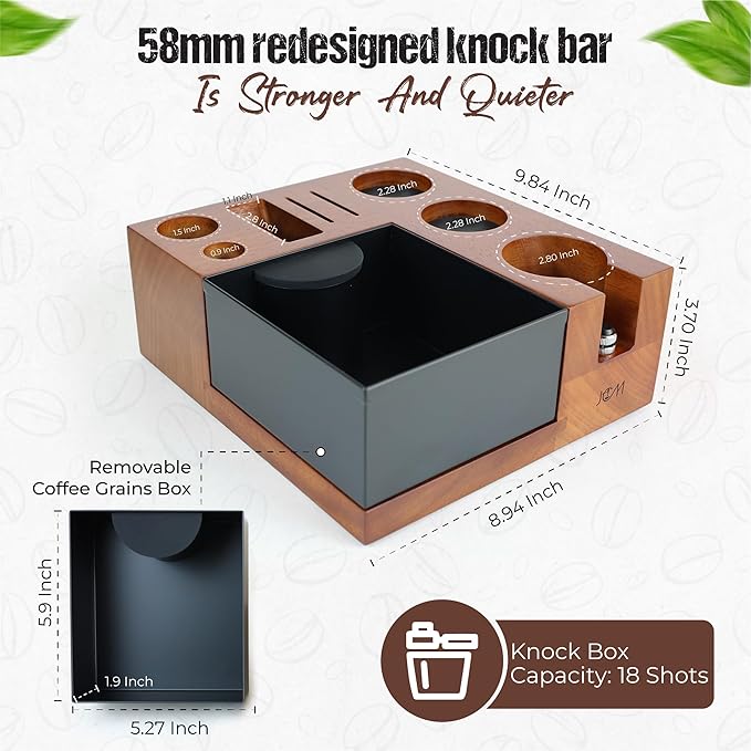 Espresso Knock Box & Tamping Station - Coffee Organizer Box for 58mm Tamper, Distributor, Dosing Funnel, Portafilter & Puck Screen Accessories - Includes Cleaning Brush"