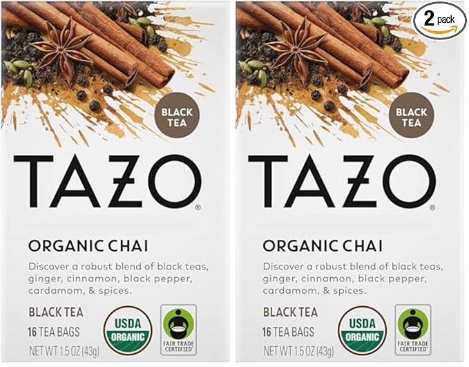 TAZO Tea Bags, Black Tea, Regenerative Organic Chai Tea, 16 Count (Pack of 2)
