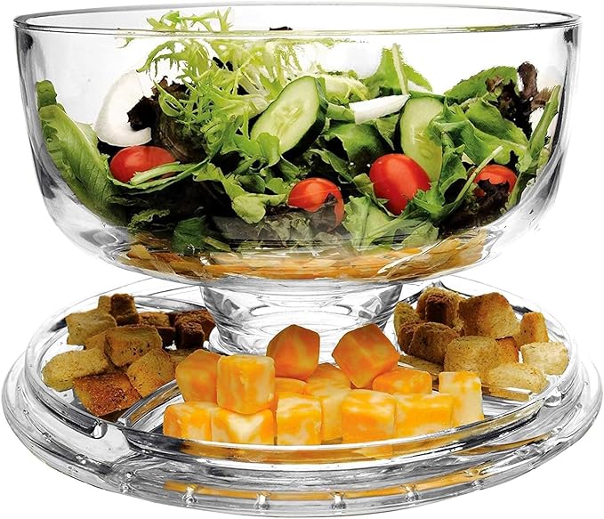 JOEY'Z Extra Large (12") 6 in 1 Acrylic Cake Stand with Dome Lid Multifunctional Serving Platter and Plate, Salad Bowl/Veggie Platter/Punch Bowl/Desert Platter/Chips & Dip - BPA Free