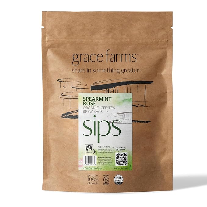 Grace Farms SPEARMINT ROSE ORGANIC ICED TEA (Twelve 1qt. Brew Bags, 3 Gallons) | Refreshing and Spiced, Naturally Sweet Sugar-Free | Easy Cold Brew