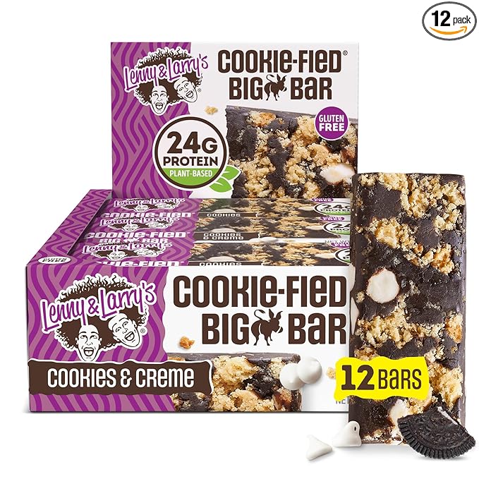 Lenny & Larry's Cookie-fied BIG BAR – Cookies and Creme Vegan Protein Bars 12x90g – Healthy Snacks, 24g Plant Protein & 10g Prebiotic Fiber – Gluten free Power Bar, Keto Friendly & Vegan