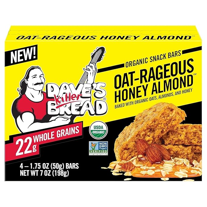 Dave's Killer Bread Organic Snack Bars, Variety Pack (1 Trail Mix Crumble, 1 Oat-Rageous Honey Almond) Pack of 2