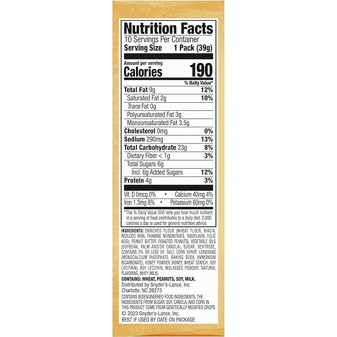 Lance Sandwich Crackers, Captain's Wafers Peanut Butter and Honey, 10 Packs, 6 Sandwiches Each