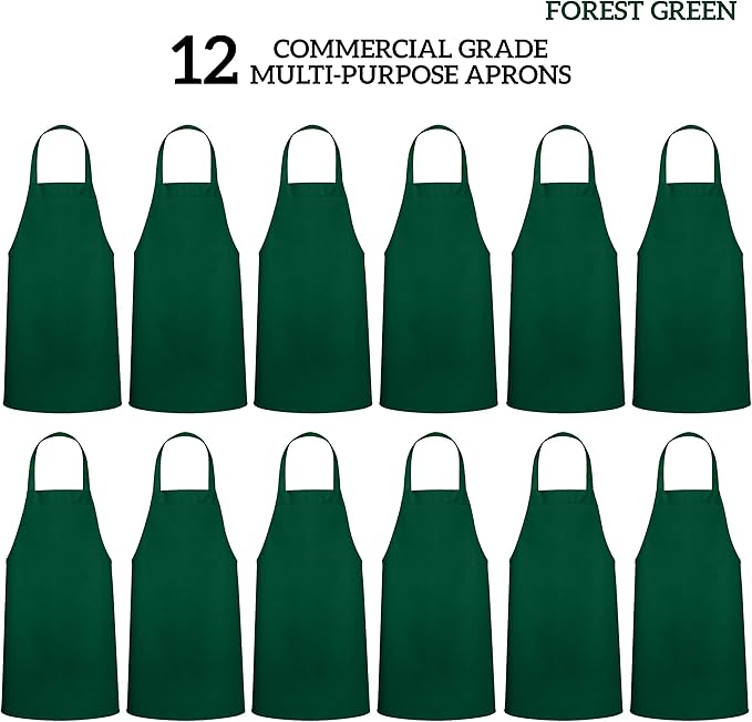 GREEN LIFESTYLE 12 Pack Professional Chef Apron – Grilling Aprons for Men, Waterproof Cooking Aprons for BBQ, Work or Restaurant Use, Kitchen Aprons for Women – Green, No Pockets