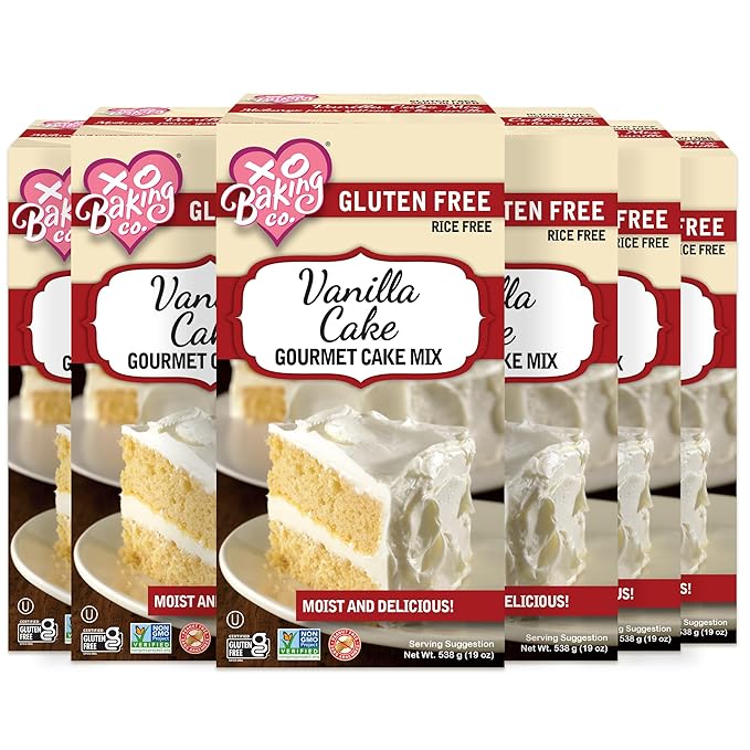 XO Baking Co. Gluten Free Vanilla Cake Gourmet Cake Mix; Non-GMO; Kosher; Rice Free; Soy Free; Dairy Free; Peanut Free; No Preservatives; No Artificial Flavors or Colors 19oz (Pack of 6)