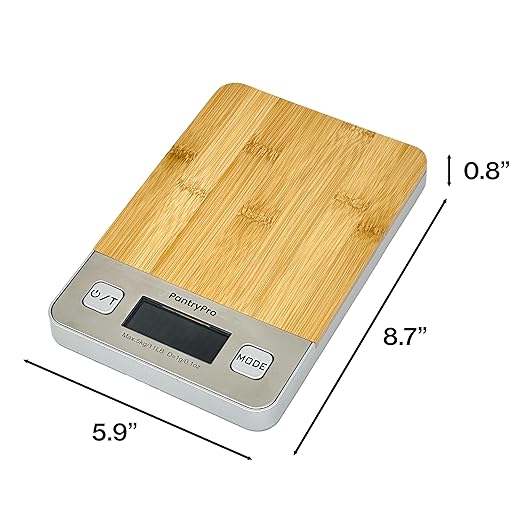 PantryPro Bamboo Platform Digital Kitchen Scale - 11 pounds Capacity LCD Display Grams and Ounces AAA Battery Included (Natural)