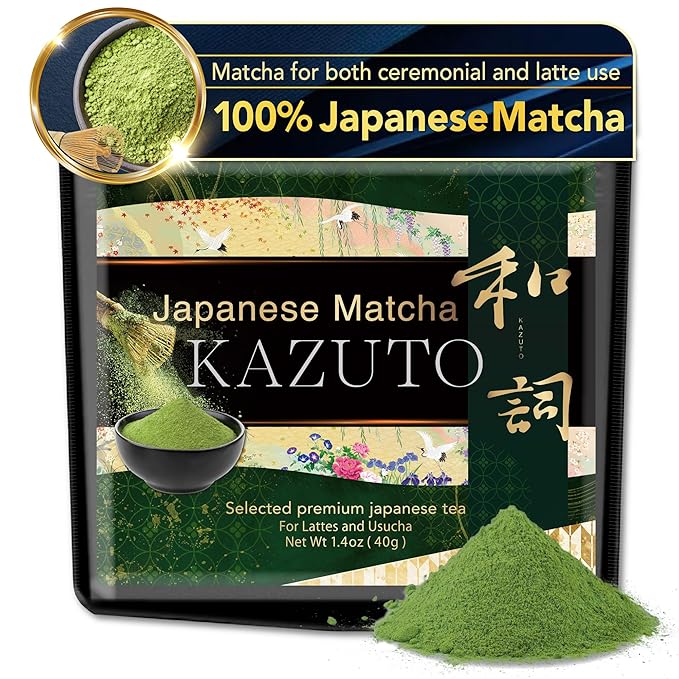 Kazuto Matcha Selected Premium Japanese Green Tea for Lattes and Usucha Superior Premium Grade Authentic Japanese First Harvest from Japan Antioxidants Unsweetned