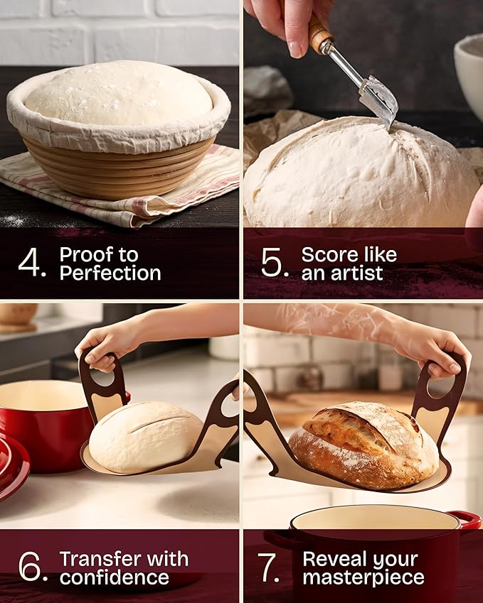 Superbaking Banneton Bread Proofing Basket Set with Silicone Dough Sling, 9" Splinter-Free Proofing Basket, Non-Stick Dutch Oven Liner, Sourdough Starter Kit, Sourdough Bread Baking Supplies & Tools