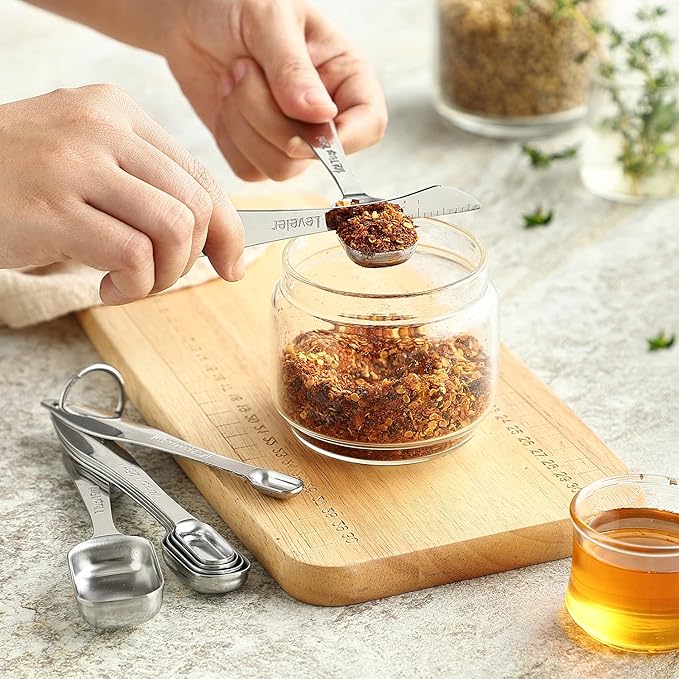 Spring Chef Stainless Steel Measuring Spoons Set of 13 with Leveler, Metal Teaspoon & Tablespoon Measuring Spoons for Cooking & Baking, Fits in Spice Jars, Kitchen Gadgets for Dry & Liquid Ingredients