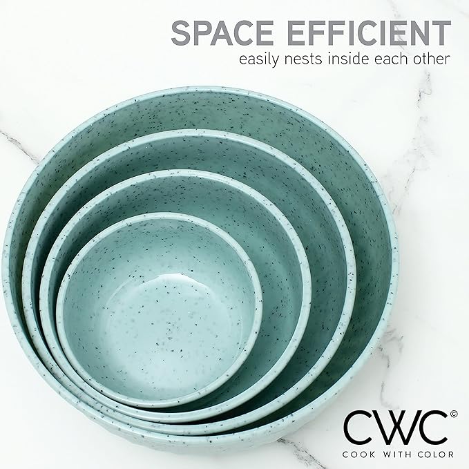 COOK WITH COLOR Prep Bowls with Lids- Wide and Deep Nesting Plastic Small Mixing Bowl Set with Lids, 8 Piece Set - Wide Bowls, Speckled Mint