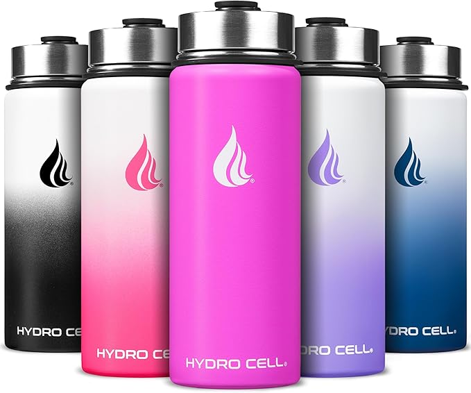 HYDRO CELL Stainless Steel Insulated Water Bottle with Straw - For Cold & Hot Drinks - Metal Vacuum Flask with Screw Cap and Modern Leakproof Sport Thermos for Adults (Fuchsia 18oz)