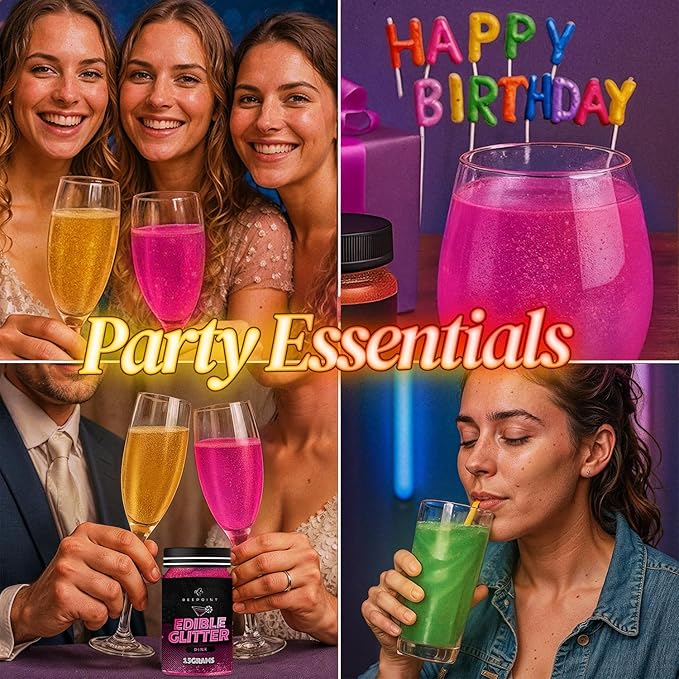 BeePoint Pink Edible Glitter for Drinks 15g - Food Grade, Vibrant Color Shimmer Powdered Dust for Drinks, Cocktails, Cake Decorating, Baking, Chocolates, Candy, Sweets, & Cookies - Vegan & Gluten Free