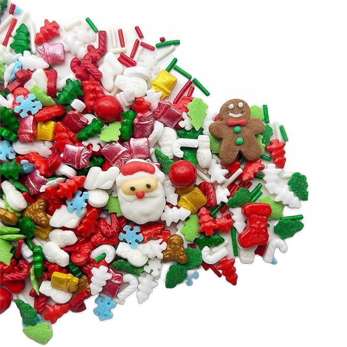 SE Si&Moos Christmas Sprinkles Mix Christmas Cookie Decorations Edible Red Green and White Sprinkles for Cake Decorating Edible Holiday Cookie Decorations Baking Supplies for Holiday 3 OZ (Santa and Ginger Man Toppers)