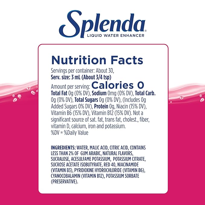 SPLENDA Liquid Water Enhancer Drops, Sugar Free, Zero Calorie, Natural Flavor, Concentrated Drink Mix, 3.11 Fl Oz Each Bottle (Strawberry Watermelon, 1 Pack)