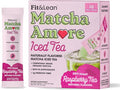 Fit & Lean Matcha Amore Iced Tea, Organic Ceremonial Grade Matcha Green Tea, Prebiotic Fiber, L-Theanine, Naturally Sweetened, NON-GMO, Zero Sugar, Raspberry Iced Tea, 10 Stick Packs