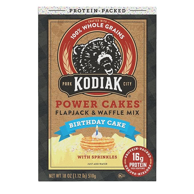 Kodiak Cakes Power Cakes - Protein Pancake Mix & Waffle Mix - 100% Whole Grain- Birthday Cake Flavor (Pack of 6)