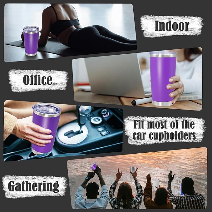 20 oz Tumbler Coffee Tavel Tumblers Bulk with Lid Stainless Steel Double Wall Vacuum Insulated Mug Powder Coated Cups fit Car Cupholder for Hot and Cold - Purple, 8Pack