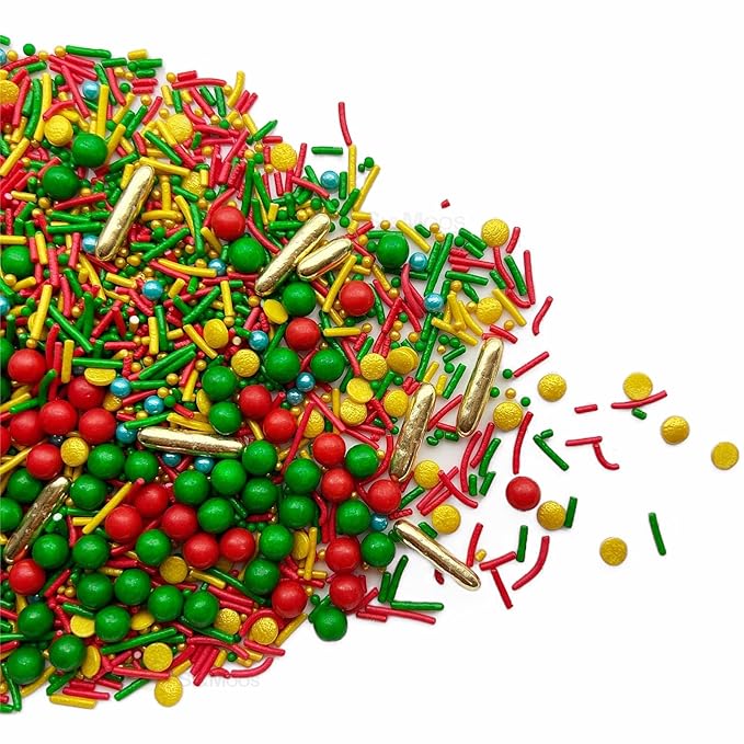 SE Si&Moos Christmas Sprinkles Mix Christmas Cookie Decorations Red and Green Pearl Sprinkles for Cake Decorating Green and Gold Jimmies Edible Holiday Cookie Decorations Baking Supplies for Holiday 3 OZ