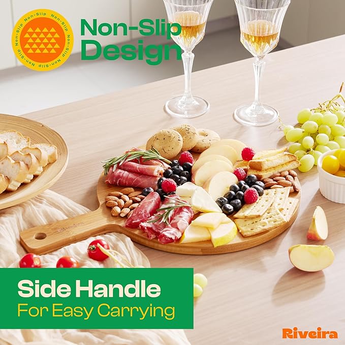 Riveira Brown Bamboo Wood Cutting Board – Gourmet Bamboo Grandeur: 17 x 12 Wooden Cutting Board – Wooden Cutting Boards For Kitchen Decorative – Innovative Juice Grooves Wooden Chopping Board