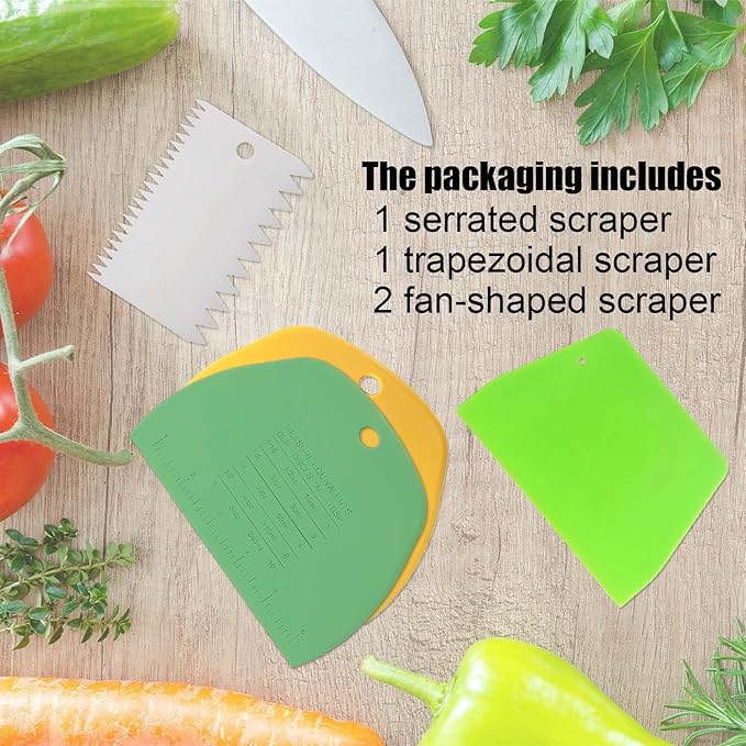 Dough Scraper Plastic Bench Scraper, Dough Scraper Tool Dough Cutter, Flexible Bench Scraper for Making Bread Pizza, 4 PCS