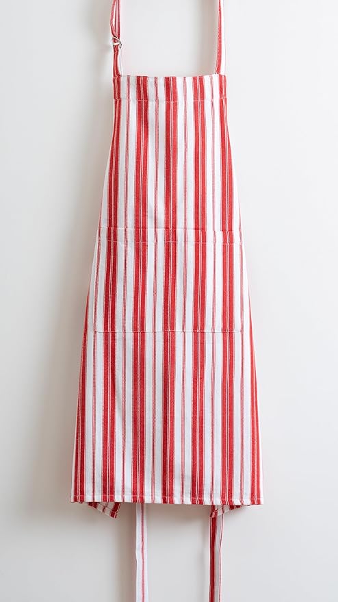 100% Cotton Apron For Men & Women -28 x 32 Inches – Chef Aprons – Useful When Cooking, Baking, Gardening – Adjustable Strap Around Waist & Neck With Pockets Bright Red Stripes