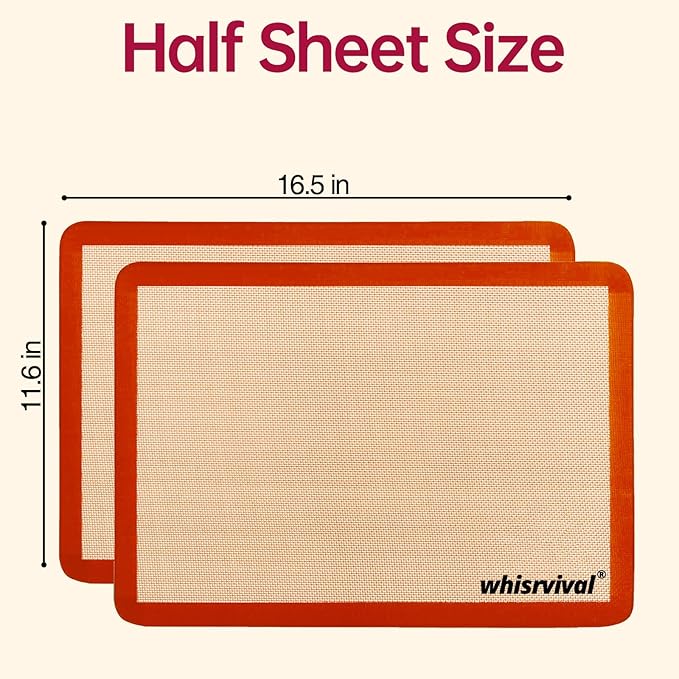 Silicone Baking Mat, Reusable Silicone Baking Sheets for Oven, 2Pcs Half Sheet(16.5"x11.6") Non-Stick (Orange)