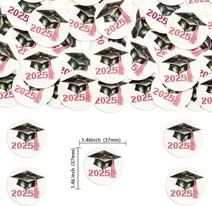 Gyufise 48Pcs Edible 2025 Graduation Cap Cupcake Toppers Wafer Paper Class of 2025 Grad Cap Cupcake Picks for 2025 Graduation Theme Party Cake Decorations Supplies Pink