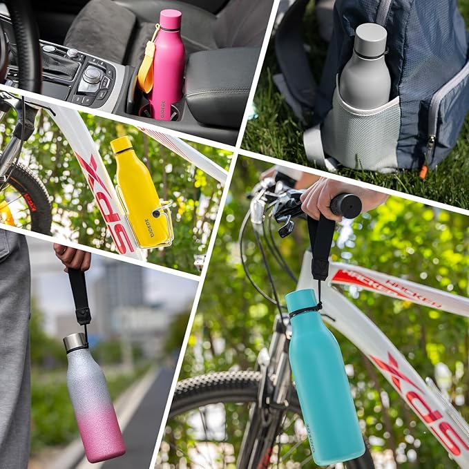 BJPKPK Insulated Water Bottles, 25 oz Stainless Steel Metal Water Bottle with Strap, BPA Free Leak Proof Thermos, Mugs, Flasks, Reusable Water Bottle for Sports & Travel, Cherry