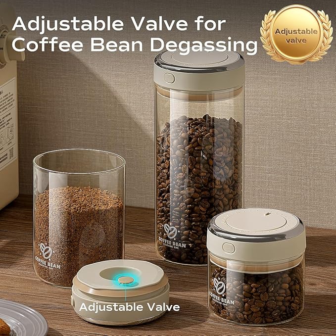Coffee Canister with Premium Glass - Airtight Coffee Container with One-Way CO2 Valve and Freshness Tracker, Perfect for Coffee Bean Storage, 17oz/500ml
