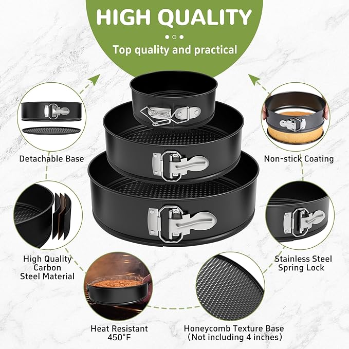 Springform Pan Set of 3 Pcs (4"/7"/9"), Non-stick Cheesecake Pans with Removable Bottom, Round Spring Form Cake Pans Set for Cheesecake, Cheese Cake Pans For Baking