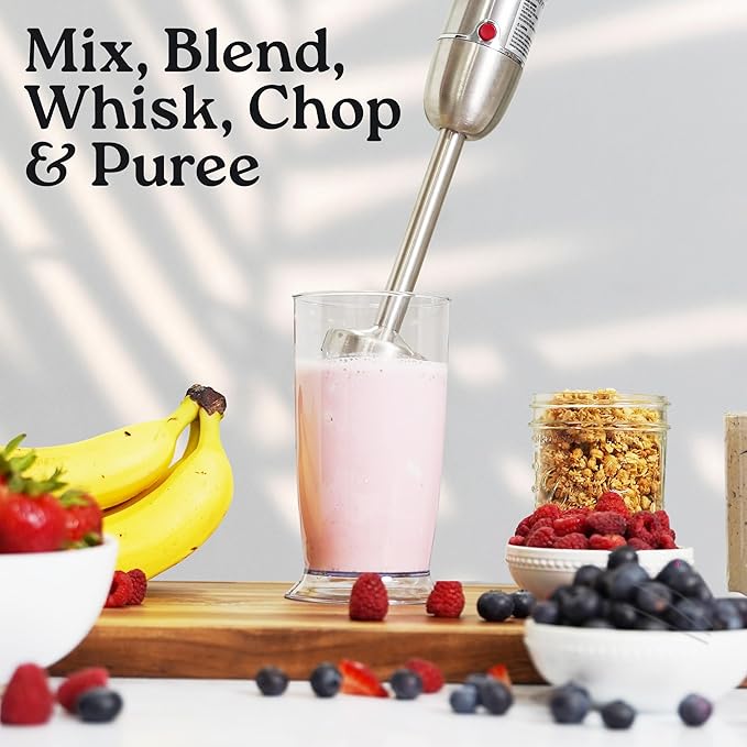Zulay 4-in-1 Immersion Stick Mixer Hand Blender - 800 Watts, 12 Speeds, 5-ft Power Electric Cord, Handheld Portable, Stainless Steel Blades - With Whisk, Frother & Stick Blender Attachments - Red