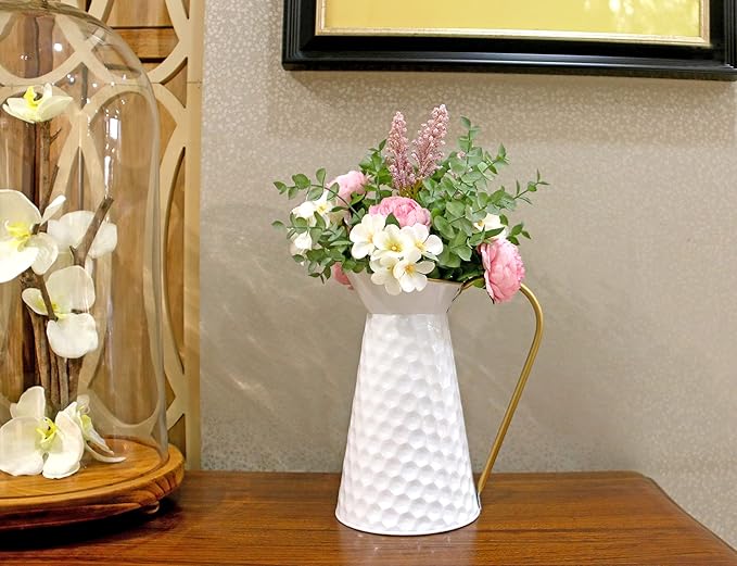 Elegant White Metal Decorative Flower Vase,Farmhouse Galvanized Pitcher,Rustic Milk Jug for Home Decor…