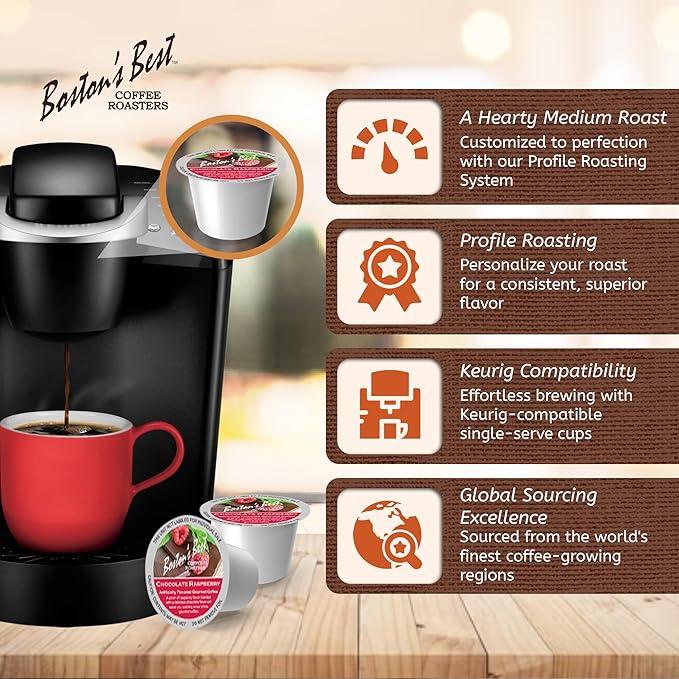Boston’s Best - Chocolate Raspberry Flavored Coffee Medium Roast Gourmet, Compatible with Keurig Coffee Maker, 1 Count (42 Single Serve Cups)