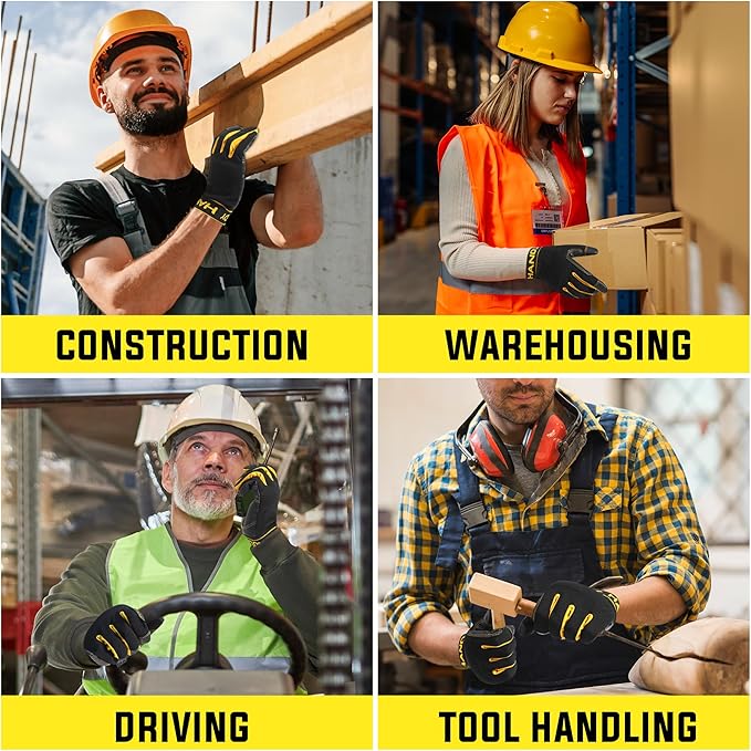 HANDLANDY Work Gloves for Men & Women, Utility Mechanic Working Gloves Touch Screen, Flexible Yard Work Gloves