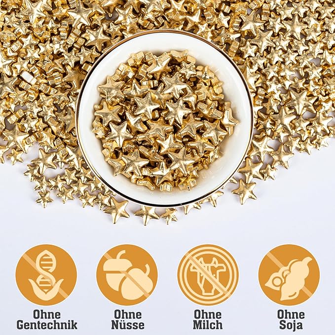 Twisweet Gold Sprinkles, Edible Gold Stars for Cake Decorating, Sugar Sprinkles for Baking, Mix Size Gold Candy, Cake Topper Ice Cream Cupcake Cookie Toppings Dessert Decorations, Christmas Wedding Birthday Party Supplies (130g/4.58oz)