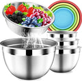 Mixing Bowls with Strainer, Mixing Bowl with Lids Set, Stainless Steel Mixing Bowls, Kitchen Gadgets 2025 Salad Bowls with Strainer for Mixing & Preping & Baking, Multicolor