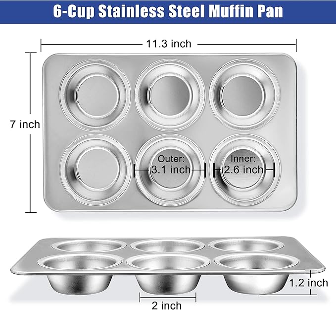 TeamFar Muffin Pan Set of 4, 6 Cup Muffin Tins Pans For Baking, Cupcake Pan Tray Set Stainless Steel for Baking Muffins Cakes Tarts and More, Healthy & Sturdy, Oven & Dishwasher Safe