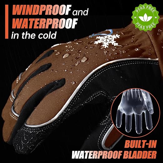 HANDLANDY Winter Insulated Work Gloves, 3M Thinsulate Thermal Water-Resistant Gloves for Men Women Touch Screen, Warm Ski Snowboard Cold Weather Gloves (Brown, X-Large)