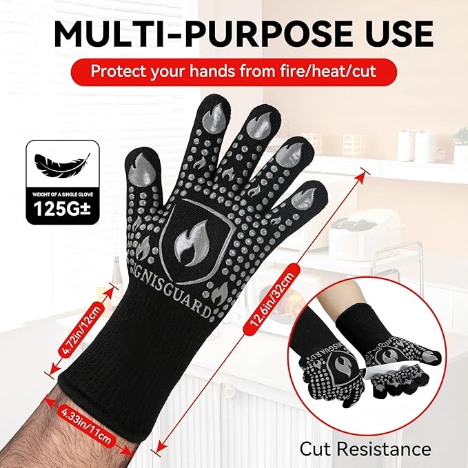 BBQ & Grill Gloves, Oven Gloves, 1472°F Silicone Oven Mitts Heat Resistant Grilling Gloves Fireproof Non-Slip for Barbecue Cooking Baking Smoking, 1-Pair Gray（L）